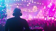 © Jakkarin - Festive Christmas Rave: DJ Spinning Tracks in a Colorful, Energetic Crowd Surrounded by Holiday Decorations