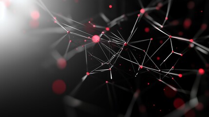 Poster - intricate network of lines and points representing molecular connections in a digital black and red 