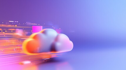 Poster - digital cloud representing technology and innovation in a vibrant color scheme moving through a futu