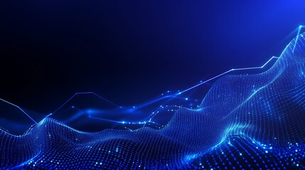 Poster - abstract blue digital wave form with network connections and glowing particles in dark background
