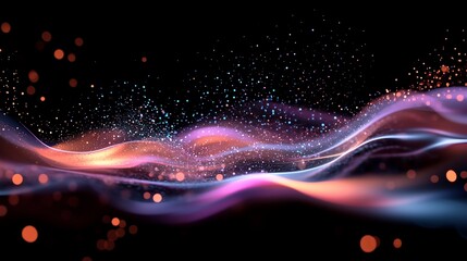Poster - colorful abstract waves of light and particles flowing in a dark background during a creative digita