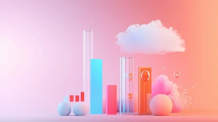 Poster - Colorful 3D abstract graph and shapes representing data trends and analysis in a creative minimalist environment