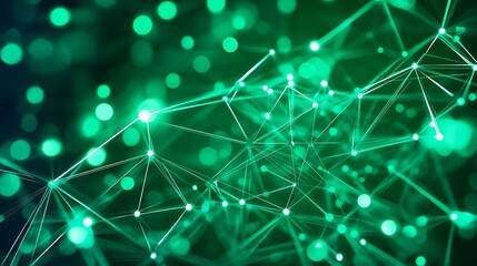 Poster - abstract digital background with geometric connections and glowing particles in green and blue tones