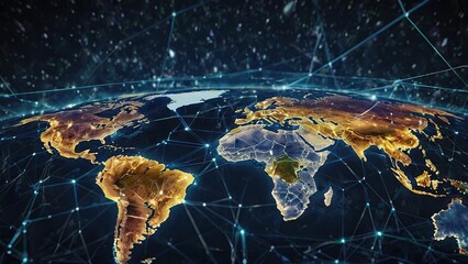 Poster - Global network on earth globe, world finance connectivity, business trading, telecommunications, 4k