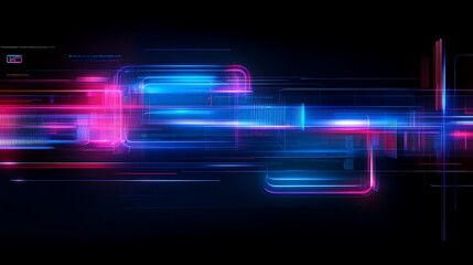 Poster - abstract futuristic background with glowing lines and rectangles in vibrant colors on a dark backdro