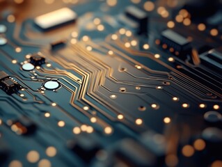 Poster - Closeup View Of A Circuit Board With Illuminated Components