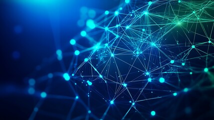 Poster - abstract network connection with glowing points and lines on dark background for technology and data