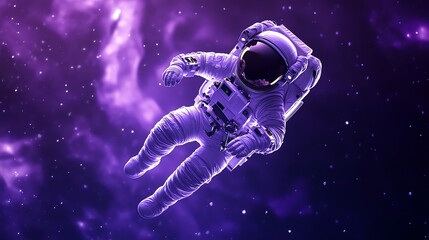 Wall Mural - astronaut floating in space against a purple nebula background.