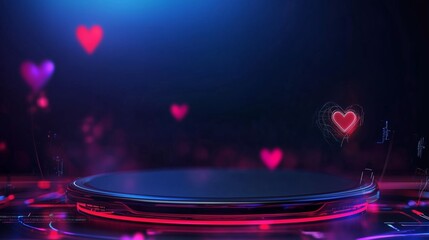 Poster - heart-themed neon display showcases a dynamic stage design for a romantic event or celebration