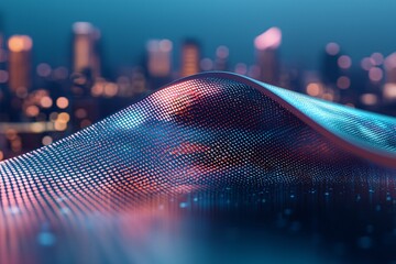 Poster - A futuristic display of flexible, conductive polymers integrated into a wearable electronic device, symbolizing advancements in conductivity and innovation