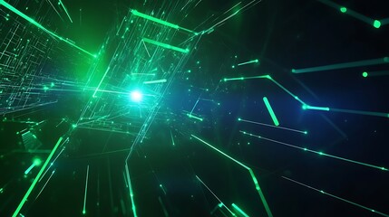 Poster - futuristic neon light trails creating dynamic patterns in dark space environment with digital elemen