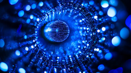 Poster - Visual representation of vibrant blue abstract light patterns with a spherical focal point