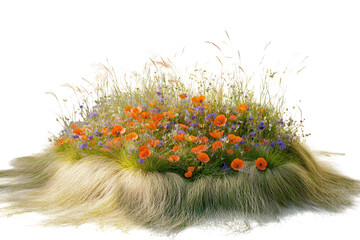 Poster - Patch of grass with colorful wildflowers isolated. PNG transparent.