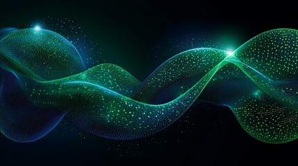 Poster - vibrant abstract wave design with green particles and light effects against a dark background