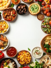 Poster - A vibrant array of Italian, Japanese, and Mexican dishes is showcased on a clean white surface, ready for more text. Generative AI