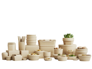 Wall Mural - Takeaway food containers in kraft paper, isolated on a white background.  PNG transparent.