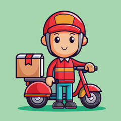 Cute courier boy with bike vector illustration