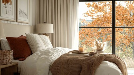 Wall Mural - a cozy minimalist bedroom with a large window