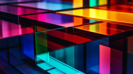 Poster - Colorful abstract design with translucent panels creating vibrant patterns in light
