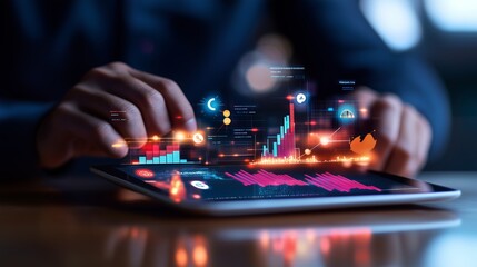 Poster - innovative data analysis using technology on a tablet in a modern workspace during the day