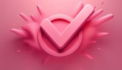 Poster - A vibrant pink graphic featuring a bold checkmark, symbolizing approval and success, with a dynamic splash effect enhancing its visual appeal.