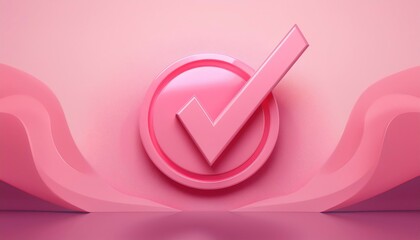 Poster - A glossy pink checkmark icon set against a soft pink background, creating a modern and playful aesthetic.