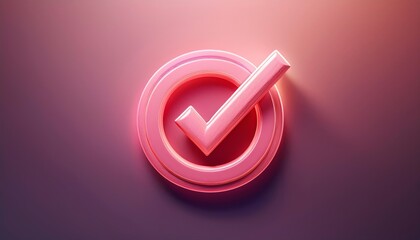 Poster - A vibrant, stylized checkmark in a circular design, glowing with a pink hue against a soft gradient background.