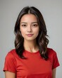 © Beautiful-76 - portrait of a beautiful female model wearing a red t-shirt with a white background