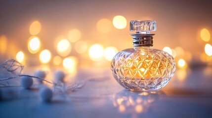 Poster - Elegant Vintage Perfume Bottle with Bokeh Background and Lights