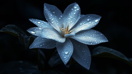 Aufkleber - Elegant White Flower with Dew Droplets on Dark Background