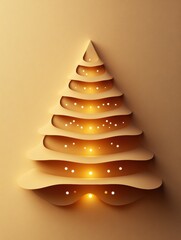 Aufkleber - A decorative layered paper Christmas tree features soft lighting, providing a perfect blank canvas for adding personal messages. Generative AI