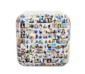 Canvas Print - Rounded cube featuring a vibrant mosaic of human faces