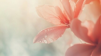 Poster - Soft Pink Flower Petal with Water Droplets in Gentle Light