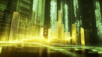 Fototapete - Abstract Green Digital Cityscape with Data Visualization Elements