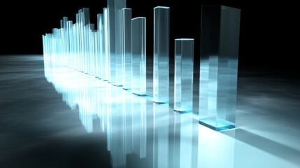 Poster - Transparent Glass Bars Representing Data Trends on a Dark Background
