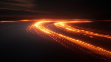 Poster - Ethereal Flow of Bright Orange Light in a Dark Background Landscape
