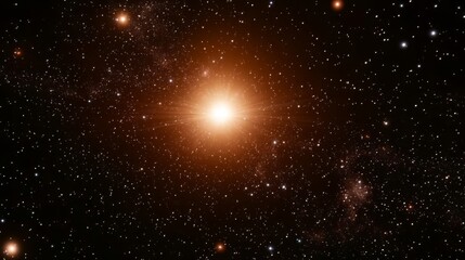 Poster - Bright Star in Cosmic Space Surrounded by Distant Stars and Galaxies