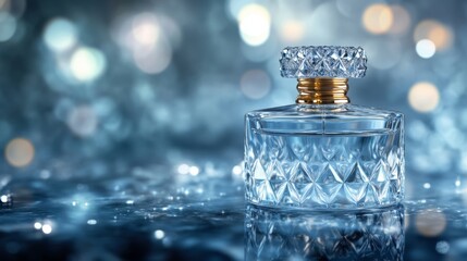 Poster - Elegant Glass Perfume Bottle with Sparkling Bokeh Background