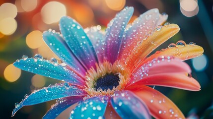Aufkleber - Vibrant Flower Petal with Water Droplets on Colorful Background