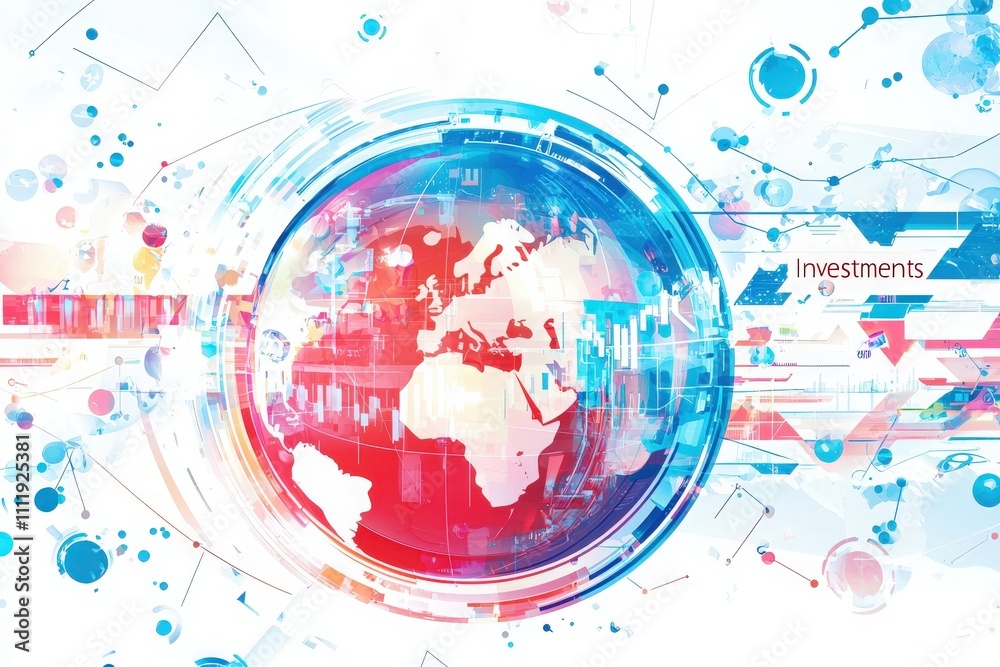 A vibrant digital visualization of the globe emphasizes investment opportunities across different regions.