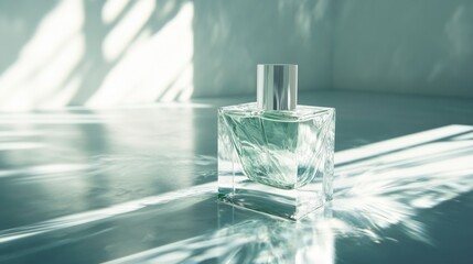 Poster - Elegant Glass Perfume Bottle with Light and Shadow Play Effects