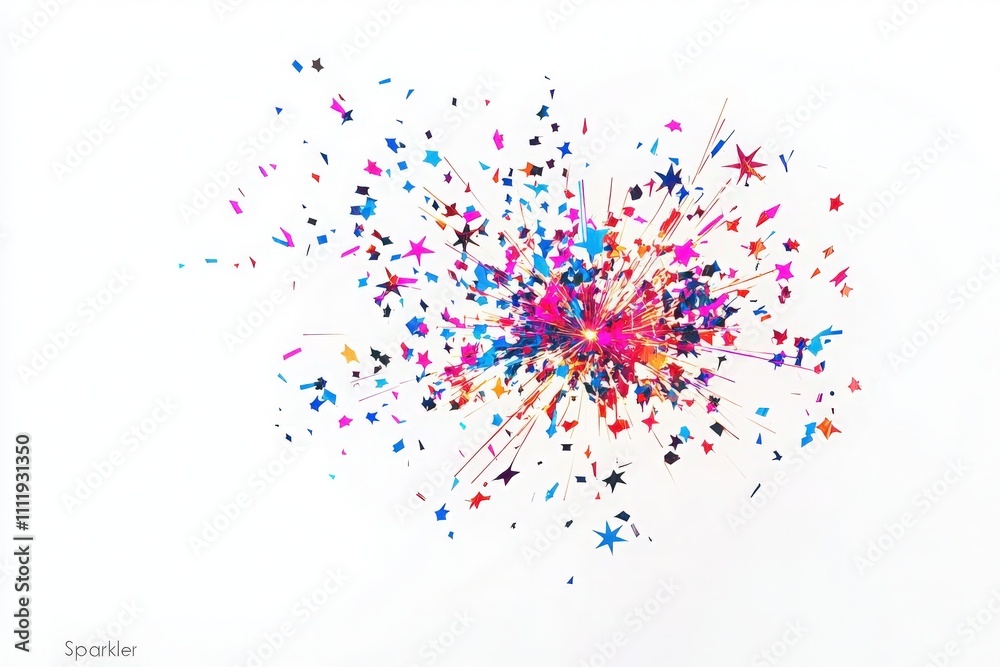 A vibrant burst of sparkling stars in multiple colors fills the background, capturing the excitement of a celebration. This lively display symbolizes joy and festivity.