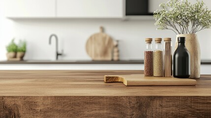 Wall Mural - Kitchen Countertop with Spices and Cutting Board