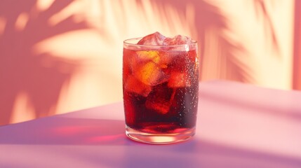 Poster - Refreshing Sparkling Beverage with Ice Cubes in Modern Setting