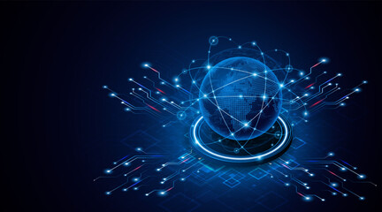 Fototapete - Global connection network background. World map. High-speed internet technology concept or fast wireless data transmission. modern internet network connection technology background	