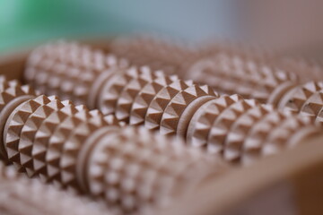 Poster - needle applicator made of wood. Wooden Spikes For Massage.