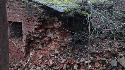 Poster - Old ruined red brick house.