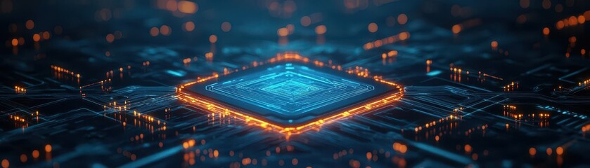 Poster - Abstract circuits glowing softly within a swirling mist of digital light, AI strategy theme, soft cyberpunk vibes, ultradetailed