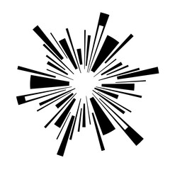 Wall Mural - illustration with rays, beams. black vector shapes isolated on white background. abstract circular p