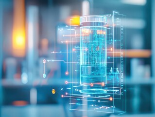 Poster - Advanced water purification technology with holographic interface in a pristine environment, showcasing clean water solutions